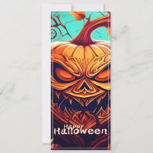 Carte Citrouille orange effrayant avec visage, Halloween