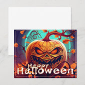 Carte Citrouille orange effrayant avec visage, Halloween (Devant / Derrière)