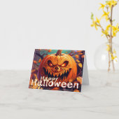 Carte Citrouille orange effrayant avec visage, Halloween (Fleur jaune)