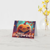 Carte Citrouille orange effrayant avec visage, Halloween (Fleur jaune)
