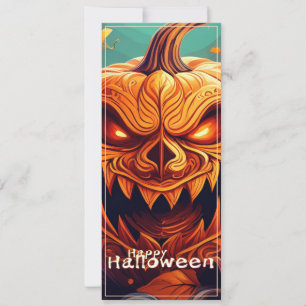 Carte Citrouille orange effrayante avec visage, Hallowee