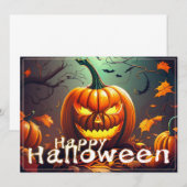 Carte Citrouille orange effrayante avec visage, Hallowee (Devant / Derrière)