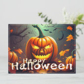 Carte Citrouille orange effrayante avec visage, Hallowee (Debout devant)