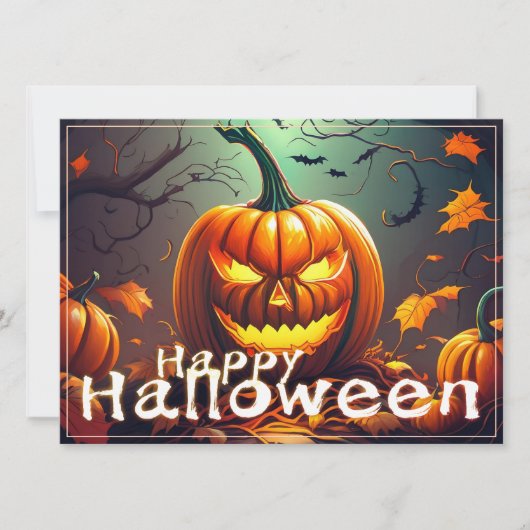 Carte Citrouille orange effrayante avec visage, Hallowee (Devant)