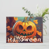 Carte Citrouille orange effrayante avec visage, Hallowee (Debout devant)