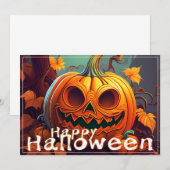 Carte Citrouille orange effrayante avec visage, Hallowee (Devant / Derrière)
