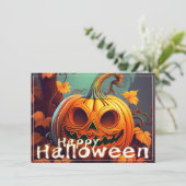 Carte Citrouille orange effrayante avec visage, Hallowee (Debout devant)