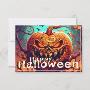 Carte Citrouille orange effrayante avec visage, Hallowee