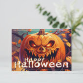Carte Citrouille orange effrayante avec visage, Hallowee (Debout devant)
