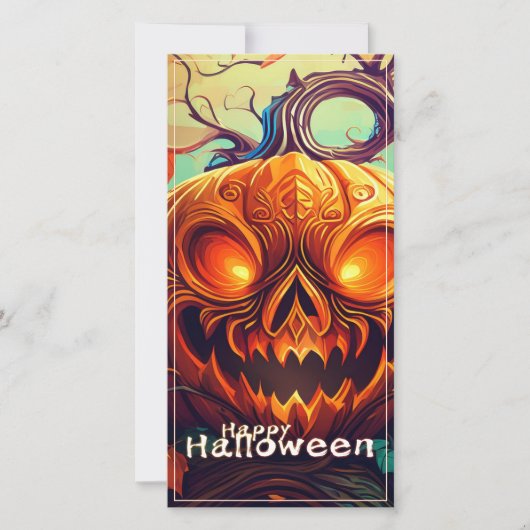 Carte Citrouille orange effrayante avec visage, Hallowee (Devant)