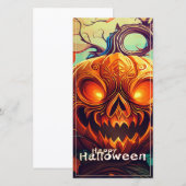 Carte Citrouille orange effrayante avec visage, Hallowee (Devant / Derrière)