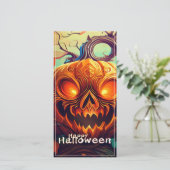 Carte Citrouille orange effrayante avec visage, Hallowee (Debout devant)