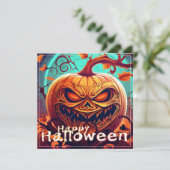 Carte Citrouille orange effrayante avec visage, Hallowee (Debout devant)