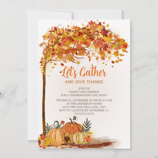 Carte Citrouille Orange Fall quitte Thanksgiving Dîner (Devant)