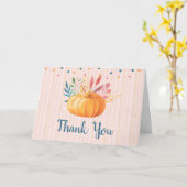 Carte Citrouille orange sur Merci rose et Gold Stripes (Fleur jaune)