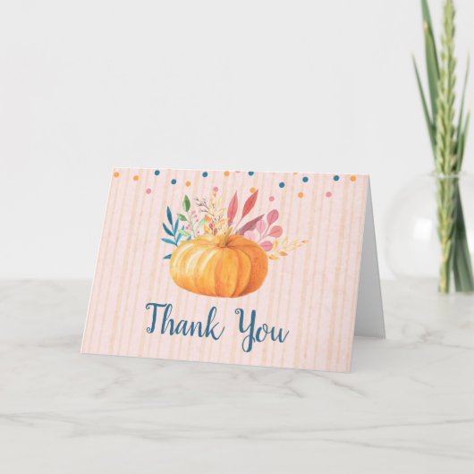 Carte Citrouille orange sur Merci rose et Gold Stripes (Devant)