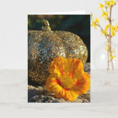 Carte Citrouille pailletée dorée et fleur orange (Fleur jaune)