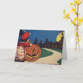 Carte Citrouille pleine lune Jack O Lantern gravure de s (Fleur jaune)