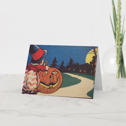 Carte Citrouille pleine lune Jack O Lantern gravure de s (Devant)