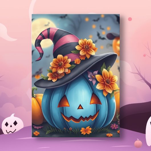 Carte Citrouille Pretty Blue Halloween Jack-o-lantern
