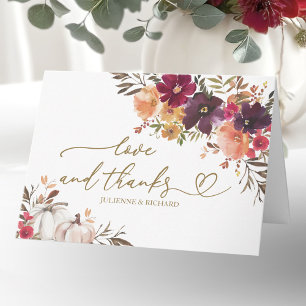 Carte Citrouille Remerciements de mariage Floral Bourgog