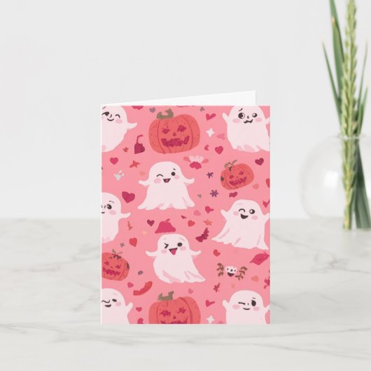Carte Citrouille rose Surprise Fantomatique (Devant)