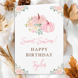 Carte Citrouille rose Sweet sixteen Floral Anniversaire