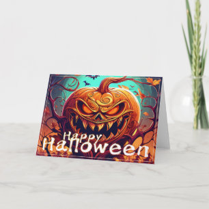 Carte Citrouille sinistre Chauve-souris Halloween Art