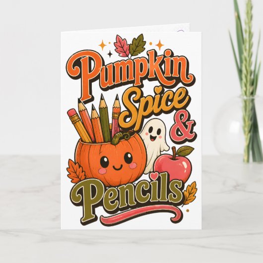 Carte Citrouille Spice & Crayons Mignon Professeur d'Aut (Devant)