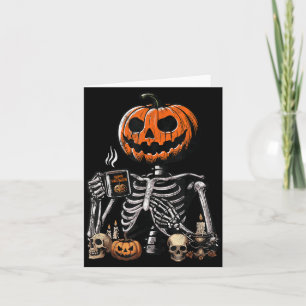 Carte Citrouille squelettique buvant du café Halloween d