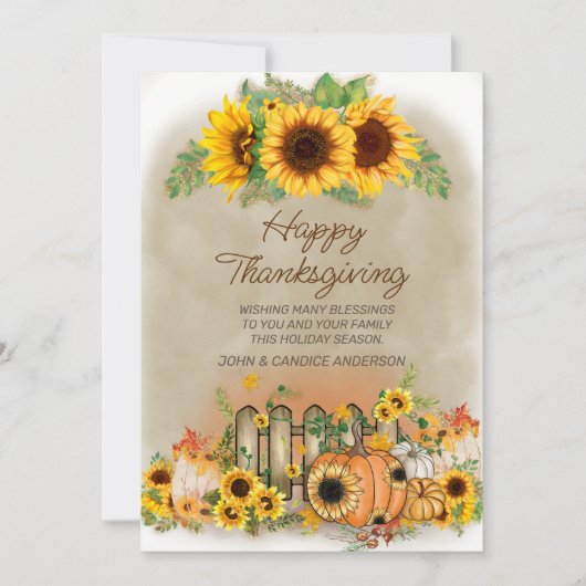 Carte Citrouille Tournesols Picket clôtures Thanksgiving (Devant)