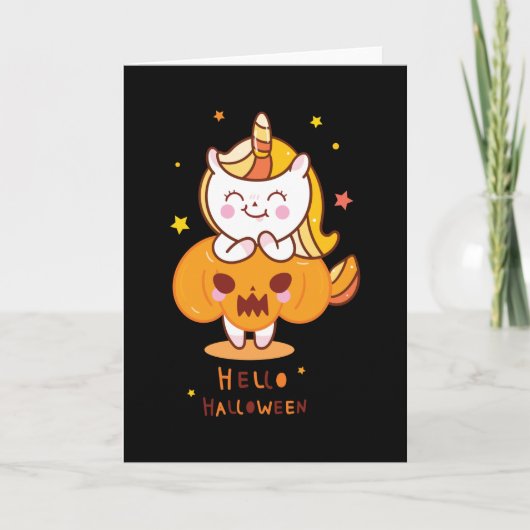 Carte Citrouille Unicorn Bonjour Helloween (Devant)