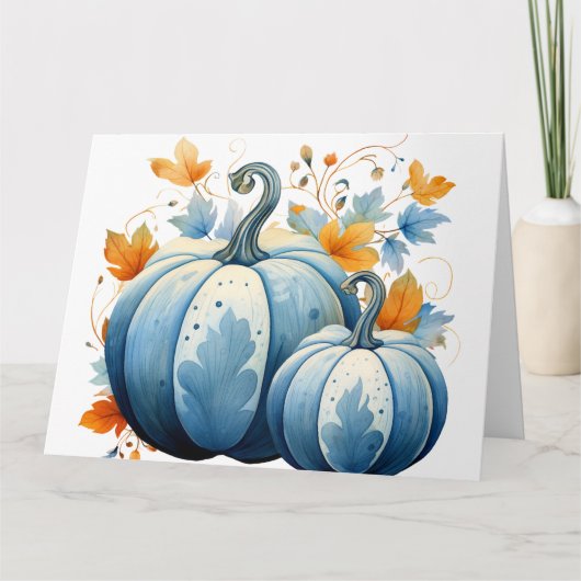 Carte Citrouilles bleues et feuilles d'automne à l'aquar (Devant)