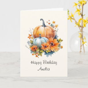 Carte Citrouilles d'automne avec Fleurs et Foliage Anniv