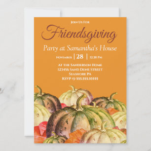 Carte Citrouilles de Friendsgiving à l'aquarelle orange