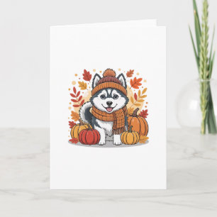 Carte Citrouilles de Pompier Husky d'automne Chien Amour