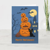 Carte Citrouilles d'Halloween et chat noir (Devant)