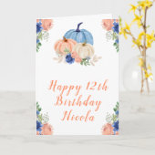 Carte Citrouilles floral bleu et bleu marine (Fleur jaune)