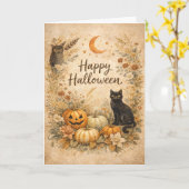 Carte Citrouilles Florales Vintage Boho Halloween (Fleur jaune)