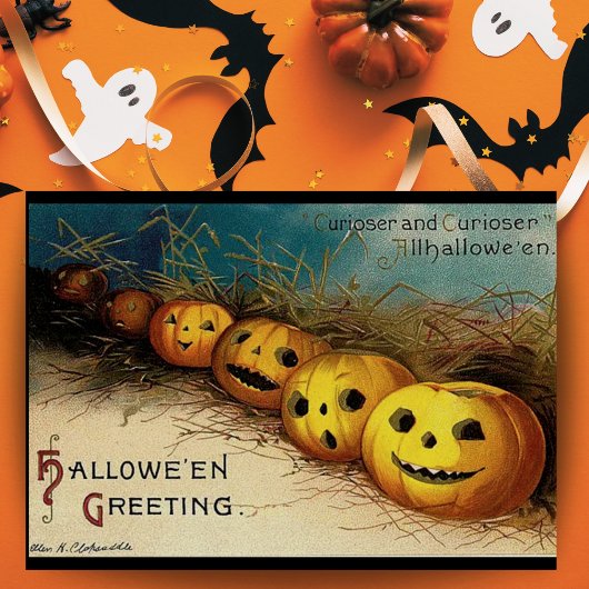 Carte Citrouilles Halloween salutations vintage