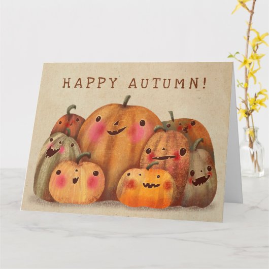 Carte Citrouilles heureux - Joli Halloween (Fleur jaune)