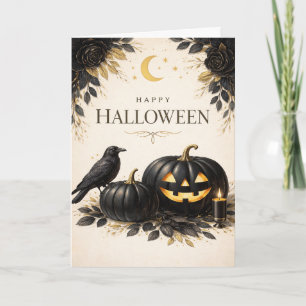 Carte Citrouilles noires élégantes Halloween gothique