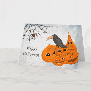 Carte Citrouilles orange Halloween corbeau araignée toil
