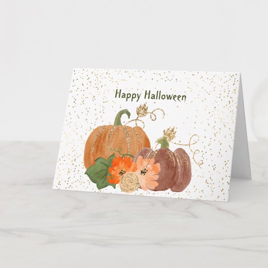Carte Citrouilles oranges d'Halloween Fleurs Or