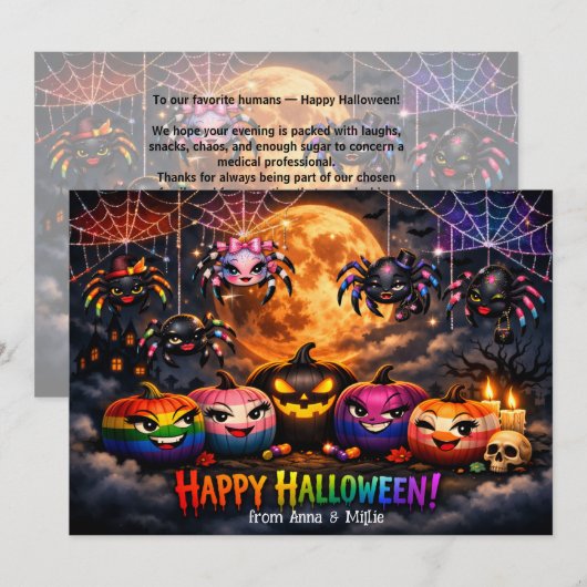 Carte 🕷️🌈 citrouilles patch arc-en-ciel LGBT (Devant / Derrière)