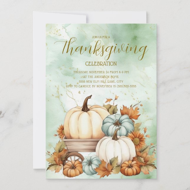 Carte Citrouilles Rustique Sage Vert Blanc Thanksgiving  (Devant)