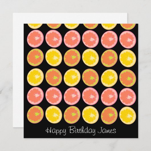 Carte Citrus Candy Lemon Fruit Motif Anniversaire (Devant / Derrière)