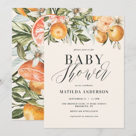 Carte Citrus, orange + brunch en fleur & mousseux (Devant / Derrière)