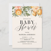 Carte Citrus, orange + fleur baby shower (Devant)