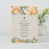 Carte Citrus, orange + fleurs baptême baptême baptême ba (Debout devant)